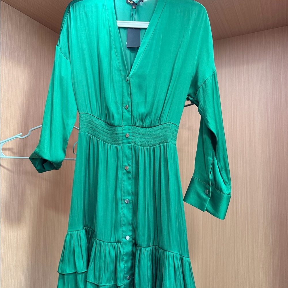 Maje Vibrant Green Long Sleeve Dress